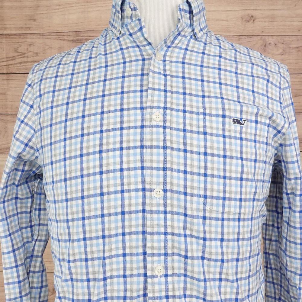 Vineyard Vines Shirt Mens S Blue Plaid Long Sleeve Button-Up Classic Fit Tucker
